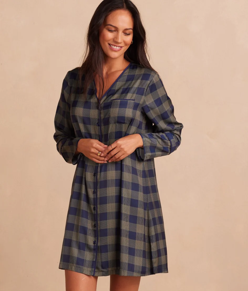 The Cloud 9 Boyfriend Sleep Shirt - Buffalo Check in Deep Sea & Gold - Image 3