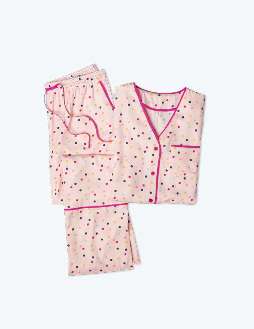 The Cloud 9 Silky Pajama Set - Confetti Dot in Blush & Tangerine - Image 4