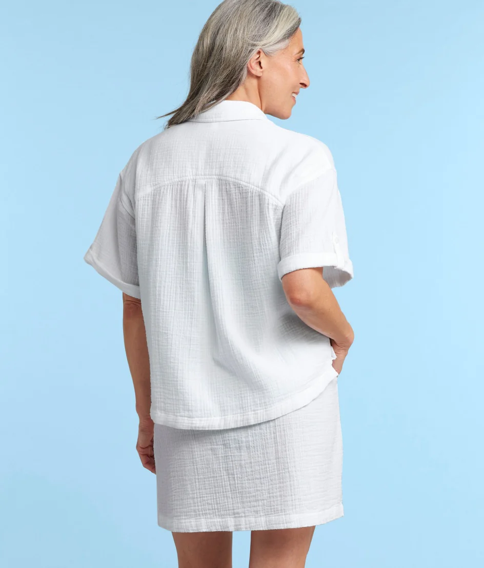 The Cloud Gauze Boxy Cropped Button-Up Shirt - White Sand - Image 3