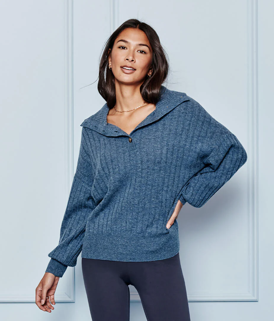 The Coziest Cashmere Blend Ribbed Half-Button Sweater - Main - Image 2