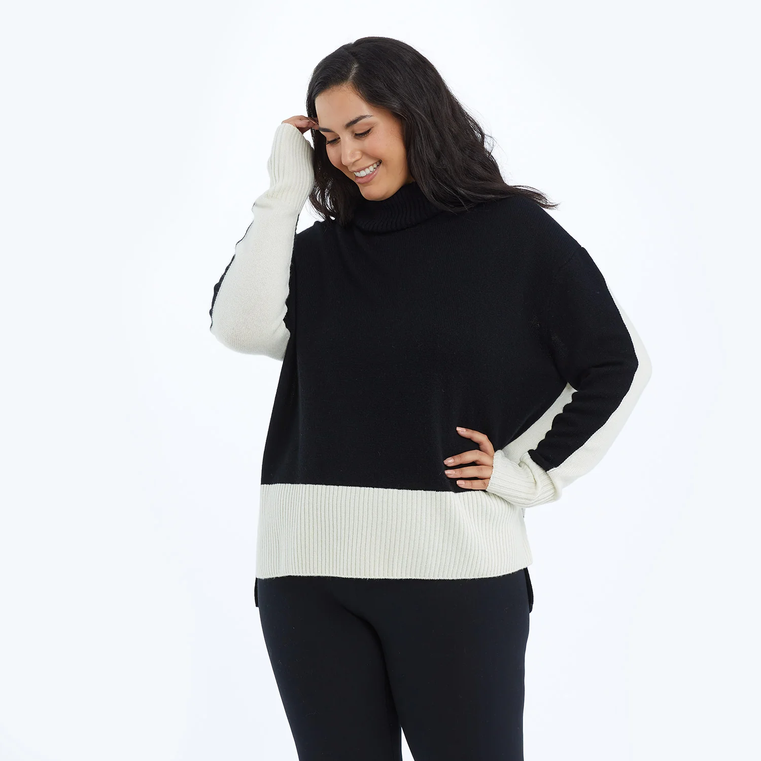 The Coziest Cashmere Blend Turtleneck - Sea Urchin & White Sand - Image 4