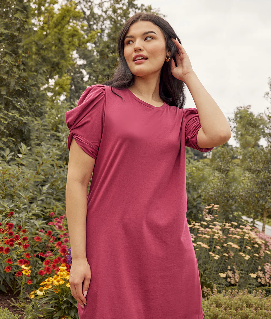 The Luxe Pima Twist-Sleeve T-Shirt Dress - Currant - Image 3