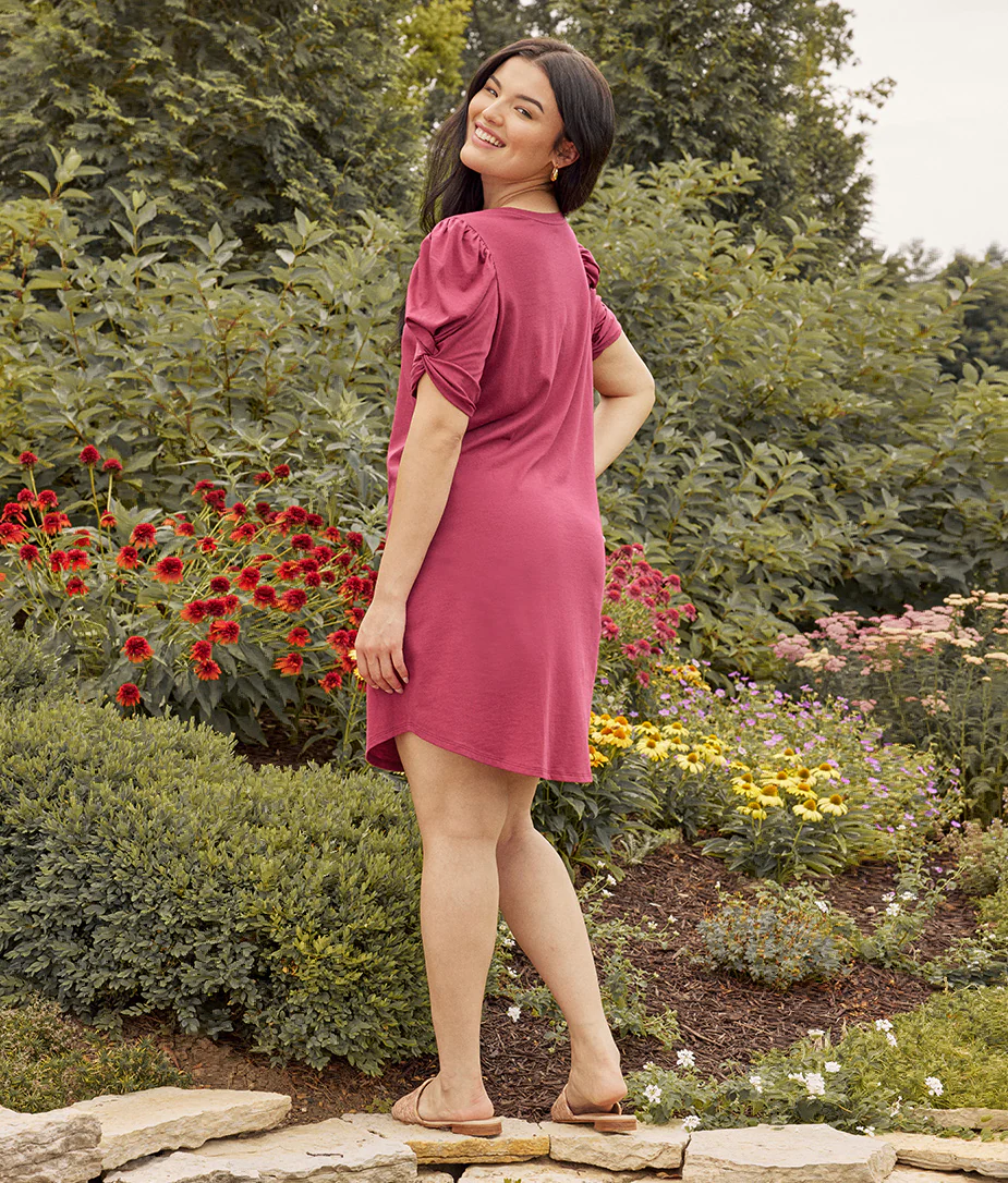 The Luxe Pima Twist-Sleeve T-Shirt Dress - Currant - Image 4