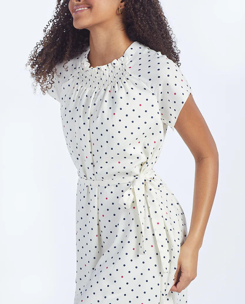 The Silky Flutter Sleeve Dress - White Sand Dot - Image 4