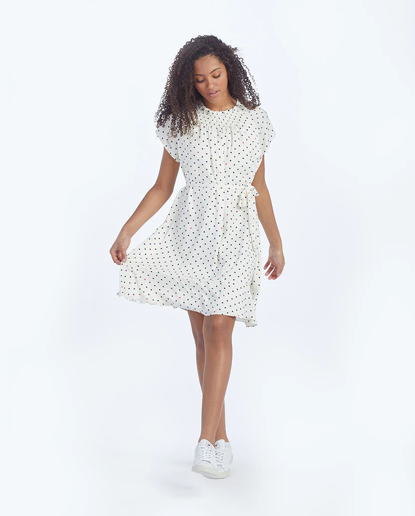 The Silky Flutter Sleeve Dress - White Sand Dot - Image 5