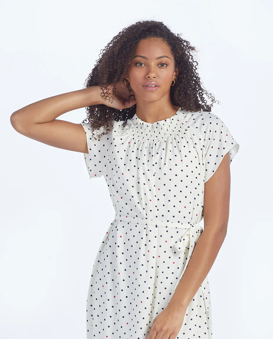 The Silky Flutter Sleeve Dress - White Sand Dot - Image 6