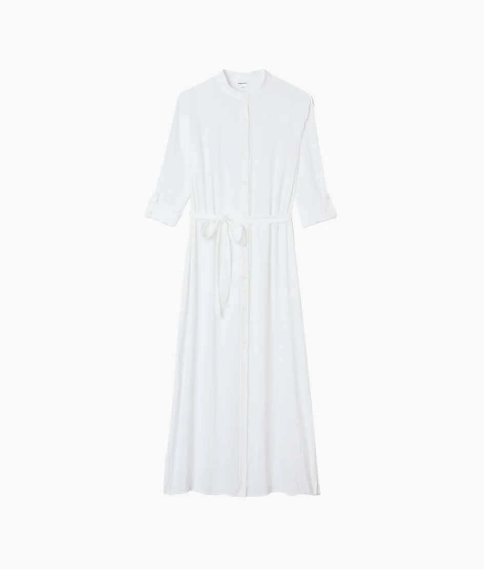 The Silky Luxe Long Effortless Shirtdress Cover-Up - Cloud White - Image 4
