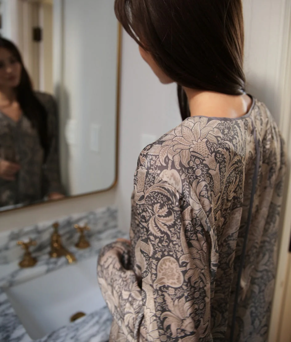 The Silky Luxe Pajama Set - Indian in Charcoal & Nickel - Image 3