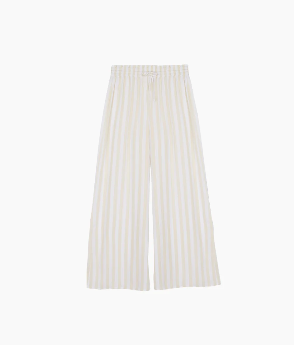 The Silky Luxe Palazzo Pants with Ties - Beach Stripe in Sandshell - Image 4