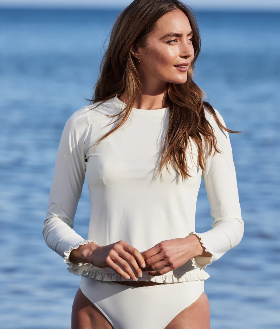 The Waterside Ruffle Rash Guard - White Sand - Image 4