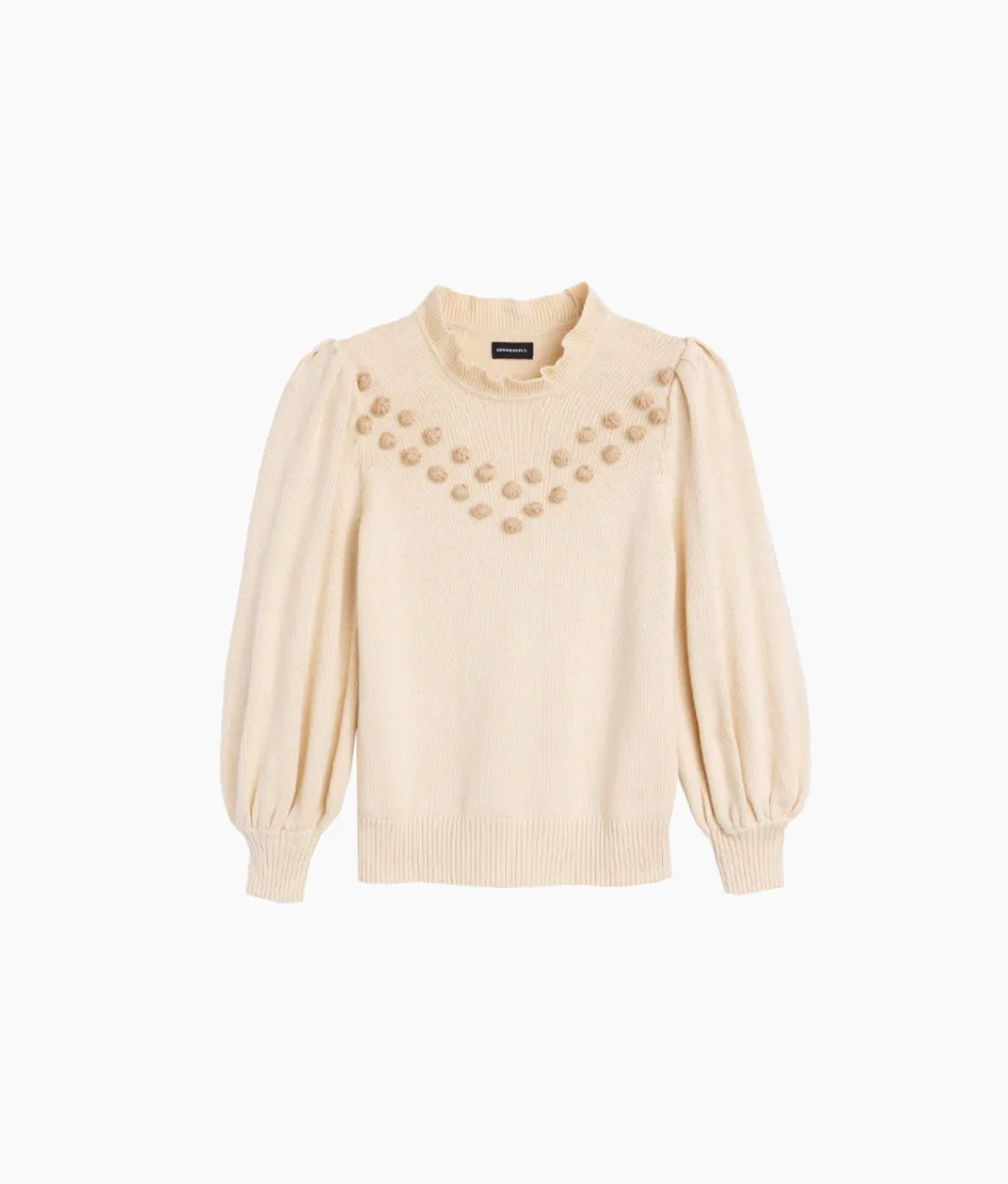 The Year-Round Balloon Sleeve Pompom Sweater - Dune - Image 5