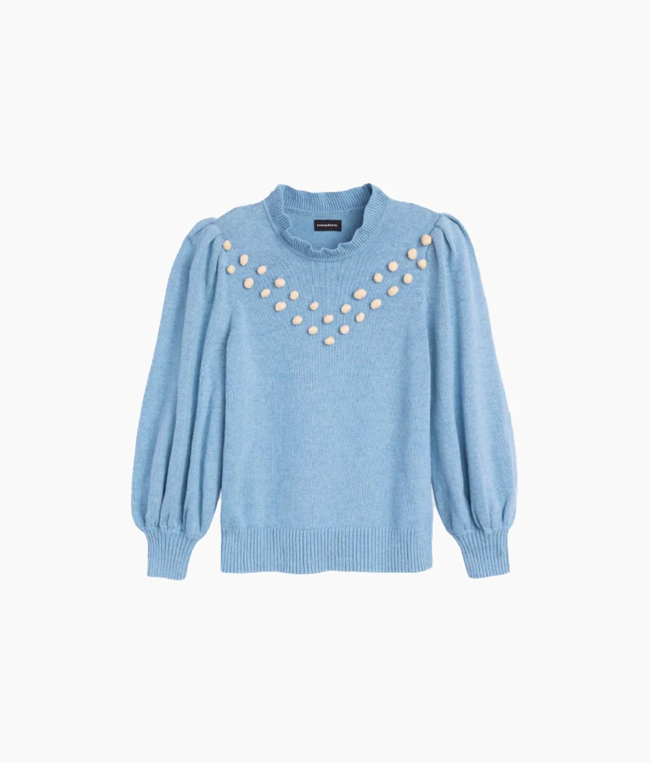 The Year-Round Balloon Sleeve Pompom Sweater - Glacier - Image 5