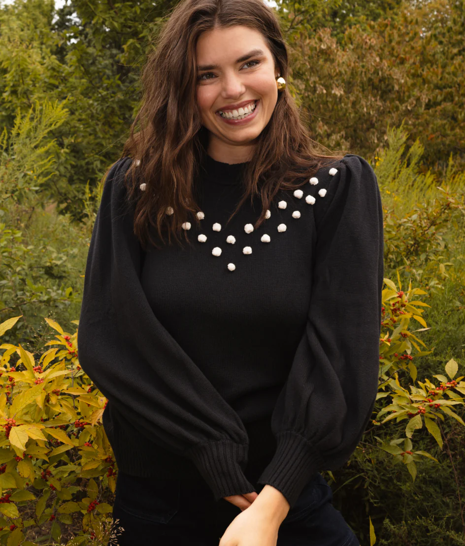 The Year-Round Balloon Sleeve Pompom Sweater - Sea Urchin - Image 3