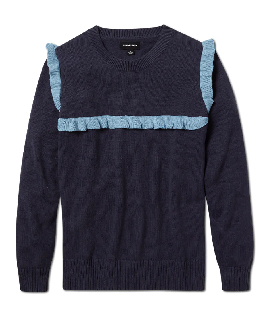The Year-Round Crewneck Ruffle Sweater - Deep Sea - Image 3