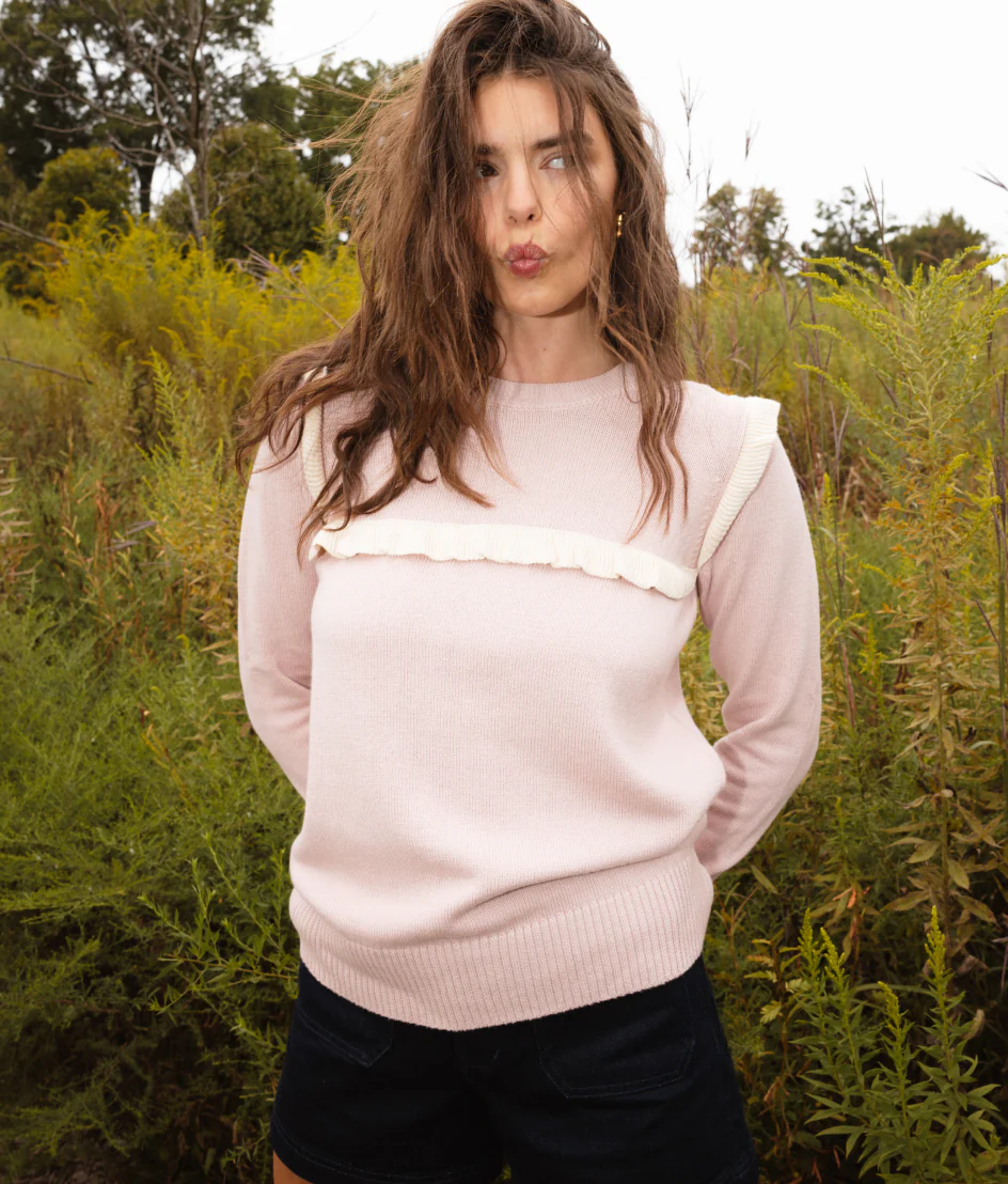 The Year-Round Crewneck Ruffle Sweater - Petal - Image 4